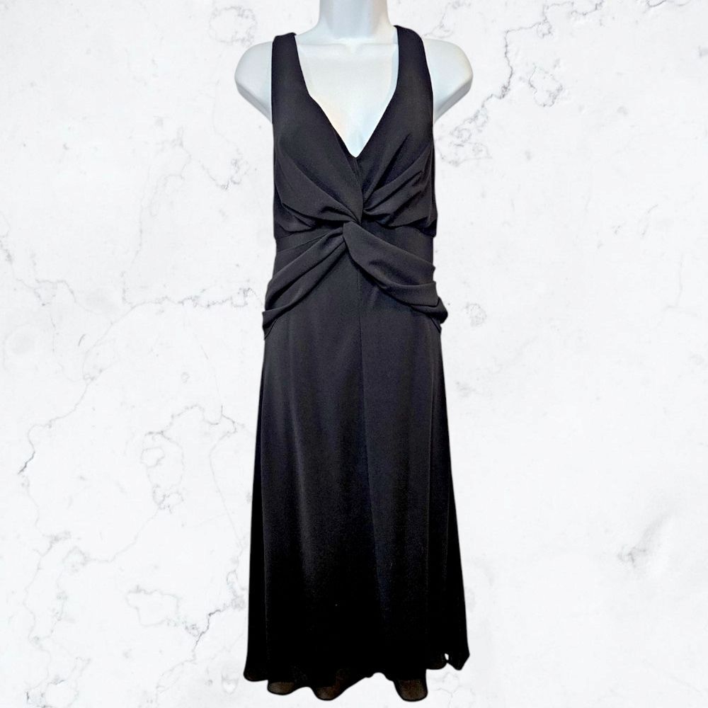 Citi Clothing Black Twist Front Sleeveless Formal Cocktail Midi Dress